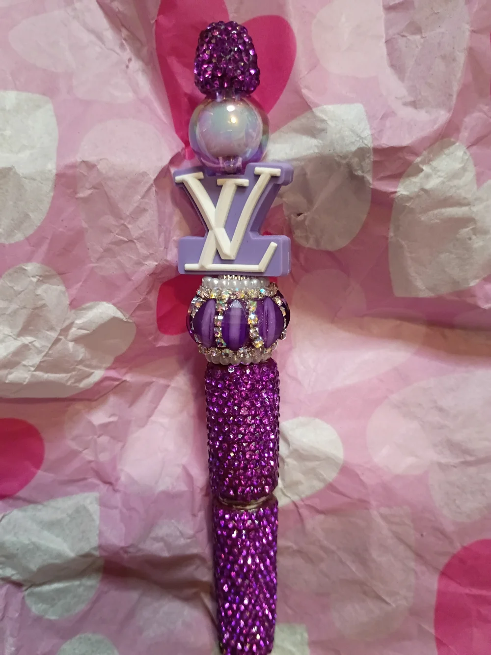 Purple Crystal Embellished Ballpoint Pen with Decorative Charm